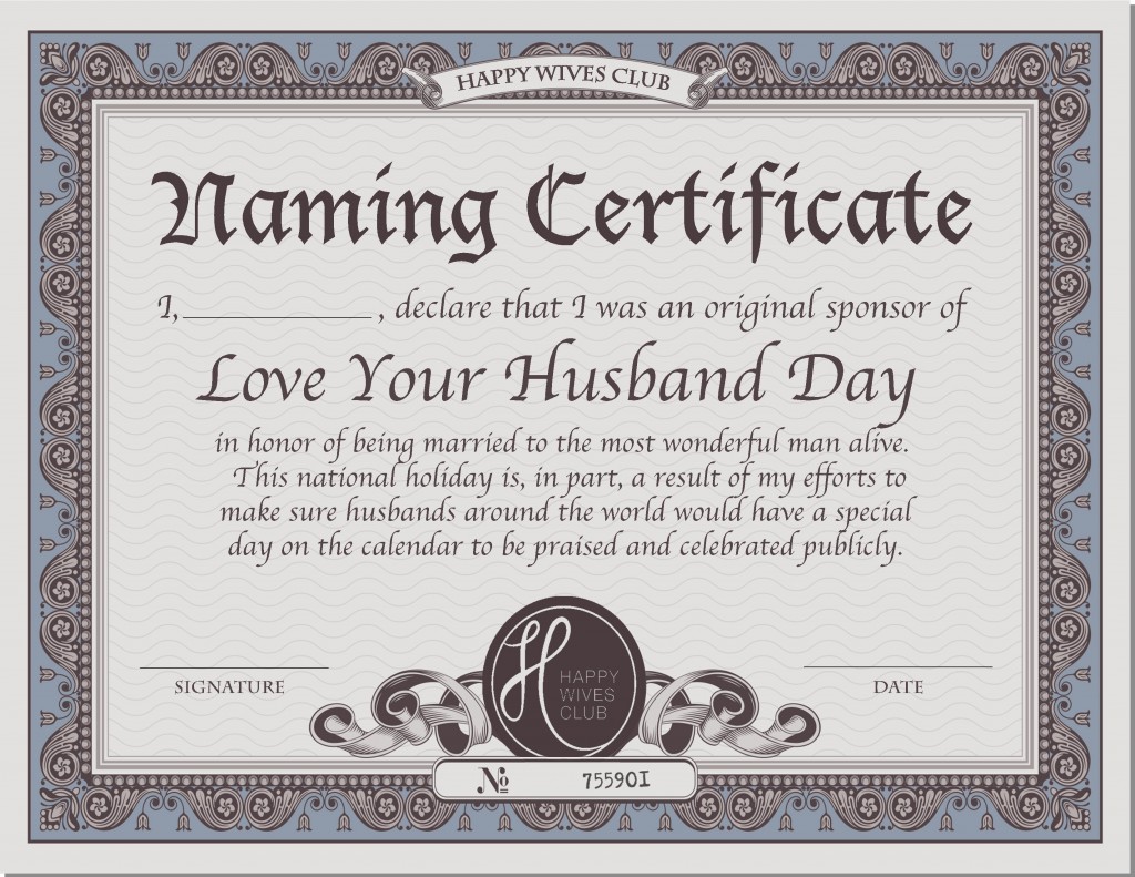 National Holiday Naming Certificate